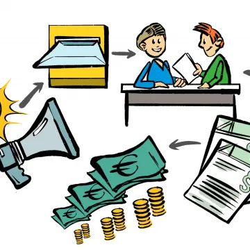 2Personensindzusehen,dieüberFinanzierungdiskutieren